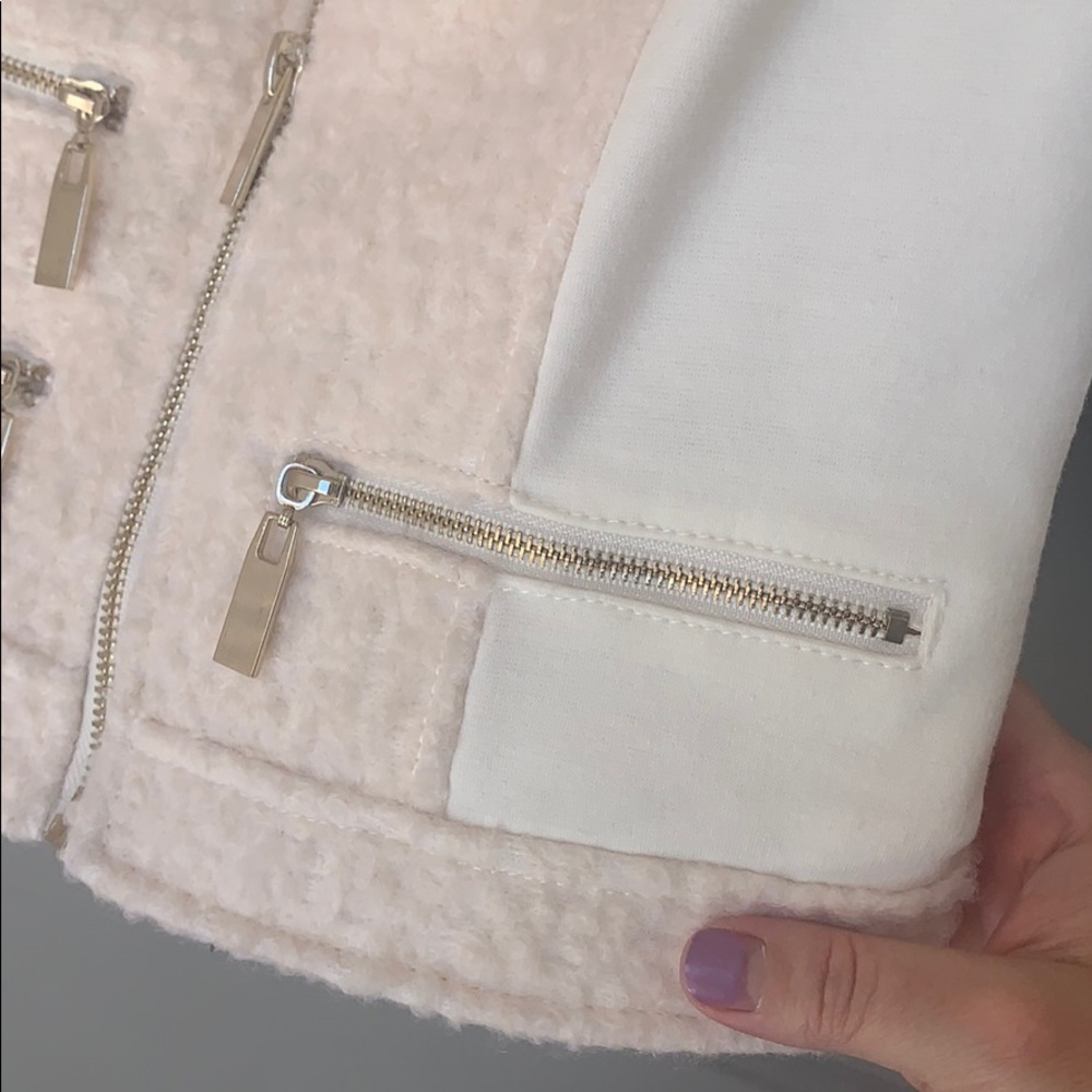 BEBE Wool Teddy Shearling Cream Moto Jacket - Picture 4 of 9